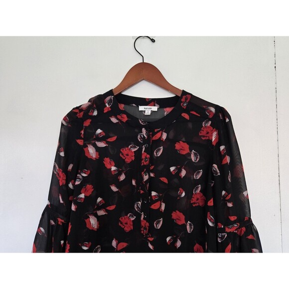 Kensie Blouse Womens S Dark Floral Whimsigoth Fairy Grunge Goth Bell Sleeve Fall - Picture 2 of 9